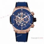 ZF Factory Hublot Unico King hub1280 Copy Watch Blue Bezel Rose Gold